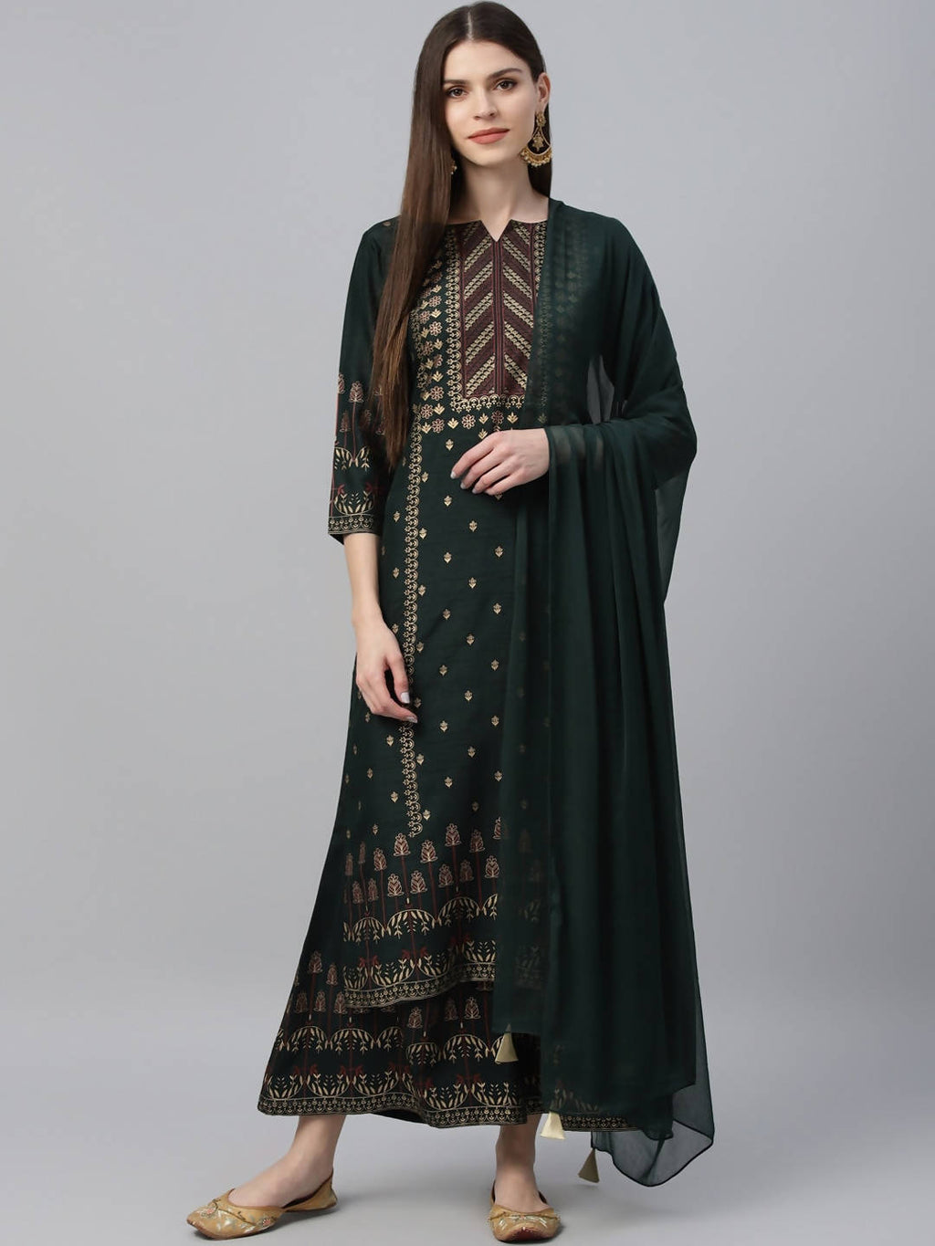 Cheera Printed Kurta Palazzo With Dupatta Set (CH117KPD) | Grocsy