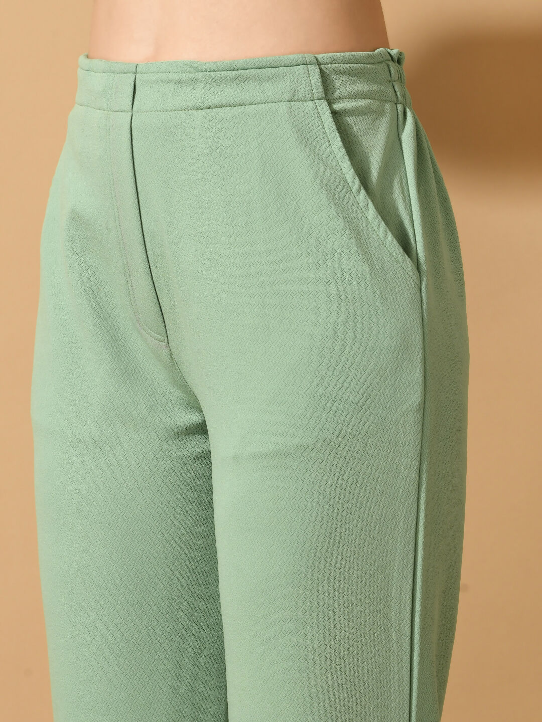 Myshka Women's Green Straight Fit Party Trouser | Grocsy