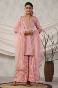 Juniper Women Peach Embroidered Kurta, Pants and Dupatta Set | Grocsy