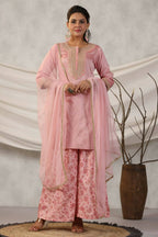 Juniper Women Peach Embroidered Kurta, Pants and Dupatta Set | Grocsy