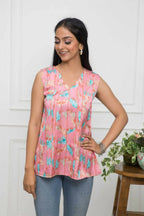 Myshka Women Multi-Abstract V-Neck No Sleeves Polyester Top | Grocsy