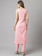 FIORRA Women's Baby Pink Cotton A-Line Kurta Set | Grocsy