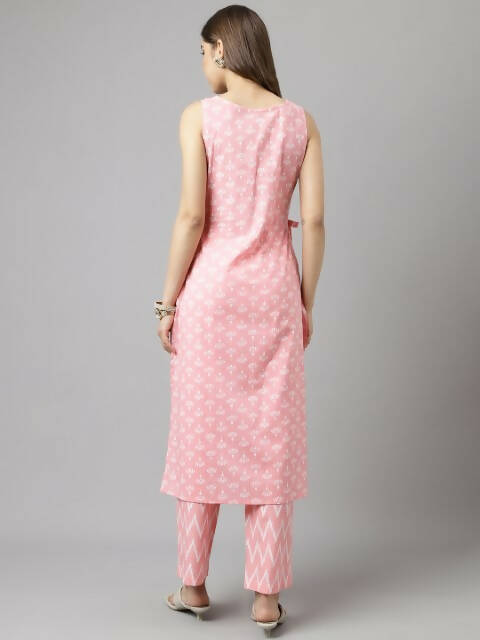 FIORRA Women's Baby Pink Cotton A-Line Kurta Set | Grocsy
