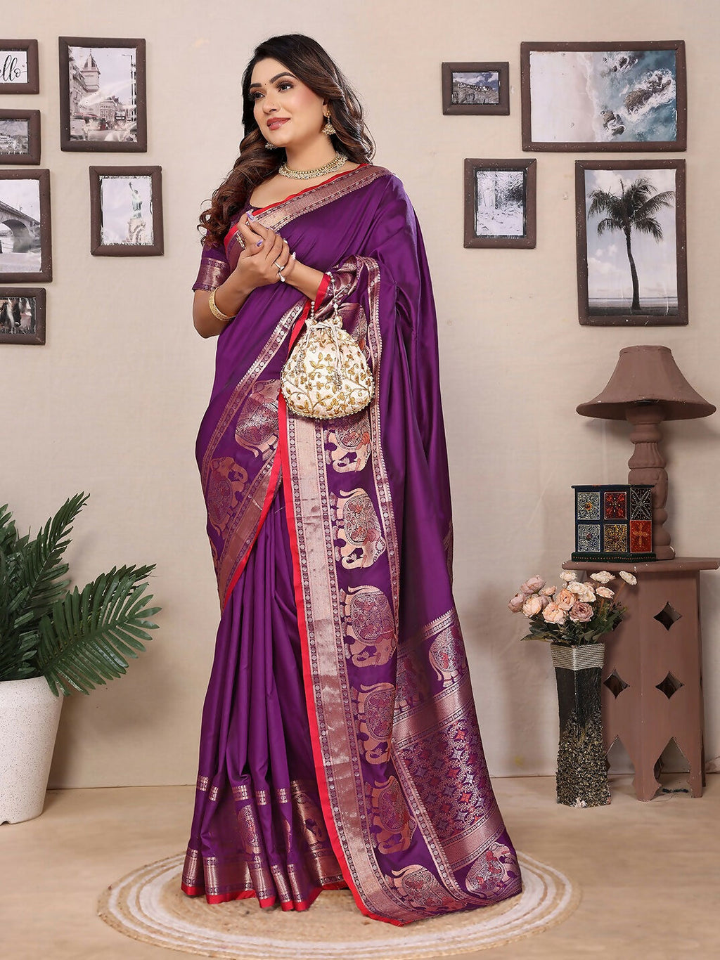 Joban Fashion Purple Solid Banarasi Silk Sarees | Grocsy
