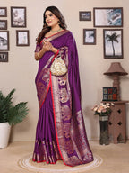 Joban Fashion Purple Solid Banarasi Silk Sarees | Grocsy