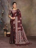 Joban Fashion Wine Woven Jacquard Banarasi Silk Sarees | Grocsy