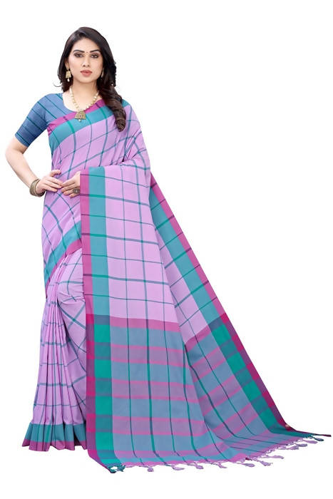 Vamika Lavendar Cotton Silk Weaving Saree (Google Lavender) | Grocsy