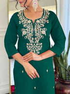 The52 Women Gorgeous Roman Silk Fabric Straight Kurta, Pant and Dupatta Set | Grocsy