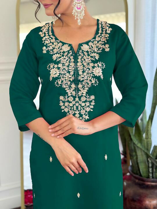 The52 Women Gorgeous Roman Silk Fabric Straight Kurta, Pant and Dupatta Set | Grocsy