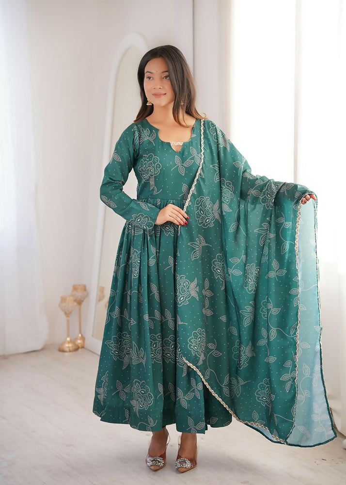 Teeya Creation New Trendy Stylish Elegant Teal Floral Print Cotton Anarkali Suit for Women | Grocsy