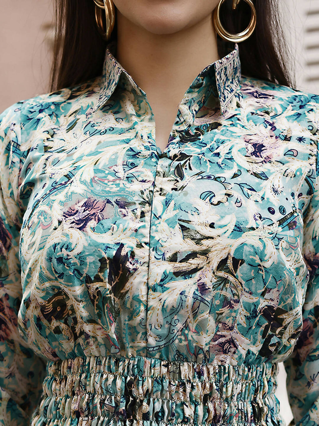 Sea Green Rayon Floral Printed Top with Matching Bottom - Eesha | Grocsy