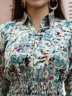 Sea Green Rayon Floral Printed Top with Matching Bottom - Eesha | Grocsy