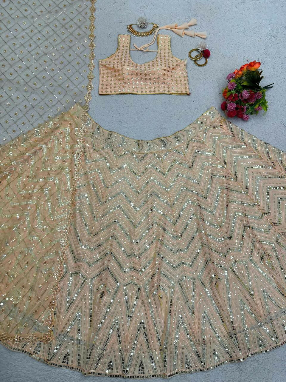 Jyoti Fashion Women's Cream Faux Georgette 9MM Sequins with Thread Embroidered Designer Lehenga Choli Set | Grocsy