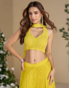 Anaita Yellow Heavy Chinon Stitched 3 Piece Set With Sequence & Mirror Work | Grocsy