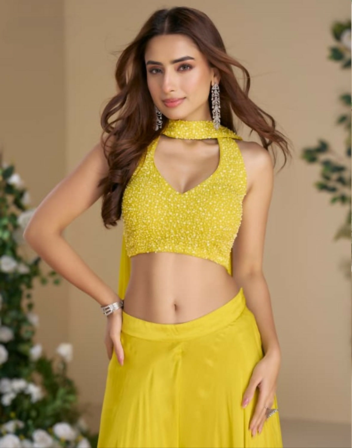 Anaita Yellow Heavy Chinon Stitched 3 Piece Set With Sequence & Mirror Work | Grocsy