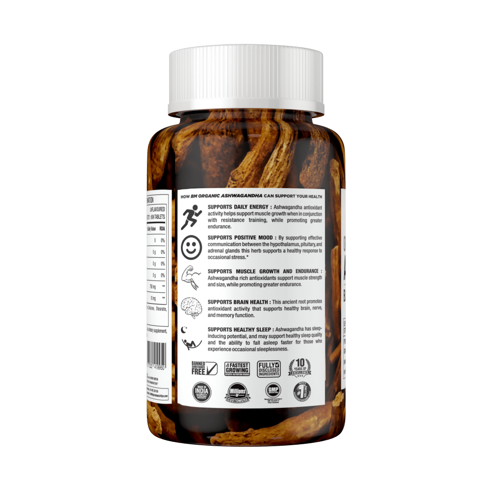 BM Wellness Ashwagandha Organic 800 mg Tablets | Grocsy