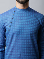 Even Apparels Blue Color Pure Cotton Men's Kurta With Band Collar (CHK1198) | Grocsy