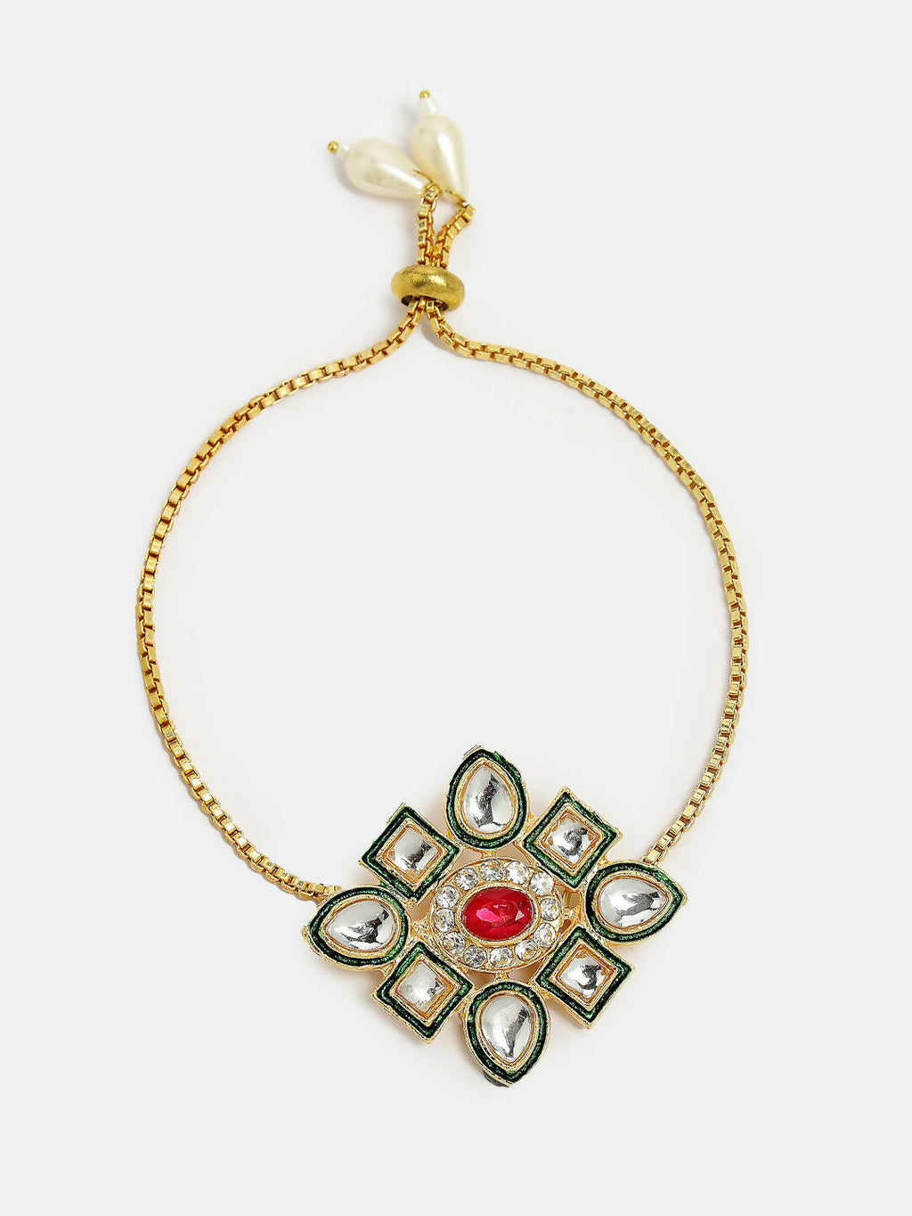 NVR Women & Men Set of 2 Gold Kundan-Studded Handcrafted Wraparound Rakhi Set With Roli Chawal | Grocsy