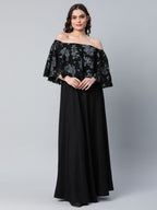 Ahalyaa Women Crepe Printed Black Dress | Grocsy