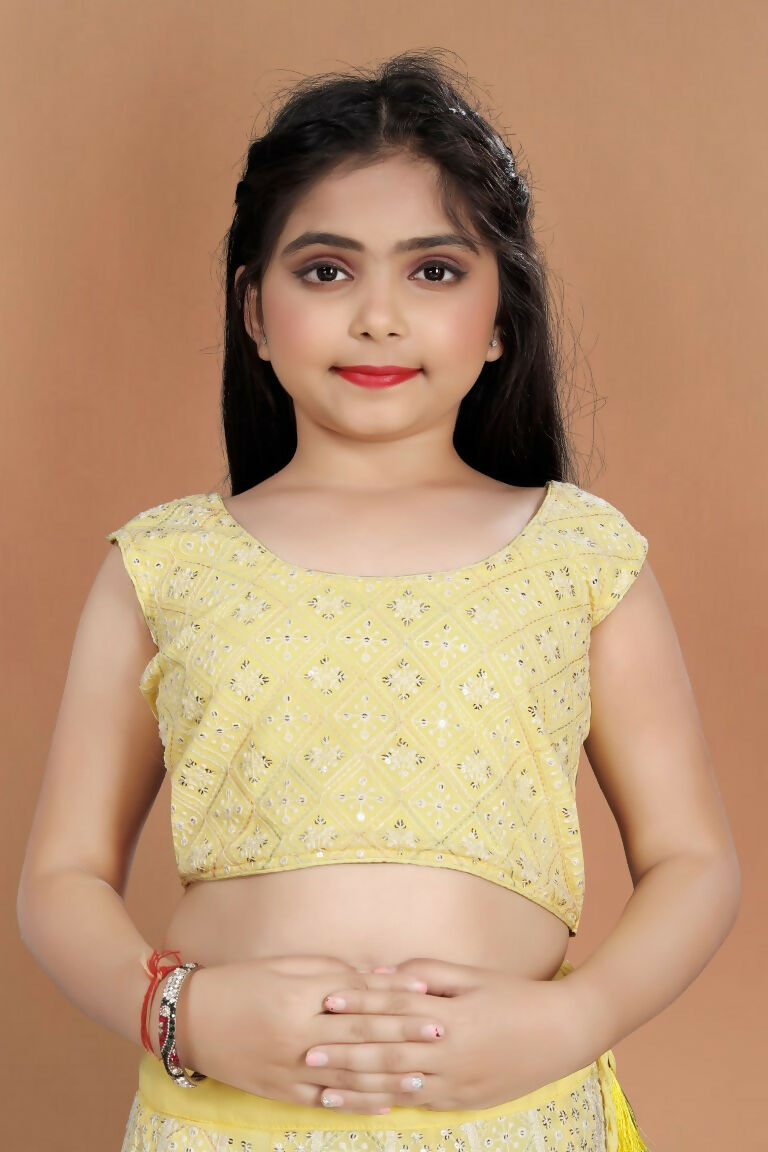 Wedding Designer Yellow Heavy Fox Georgette Kidswear Lehenga - Aaradhna | Grocsy