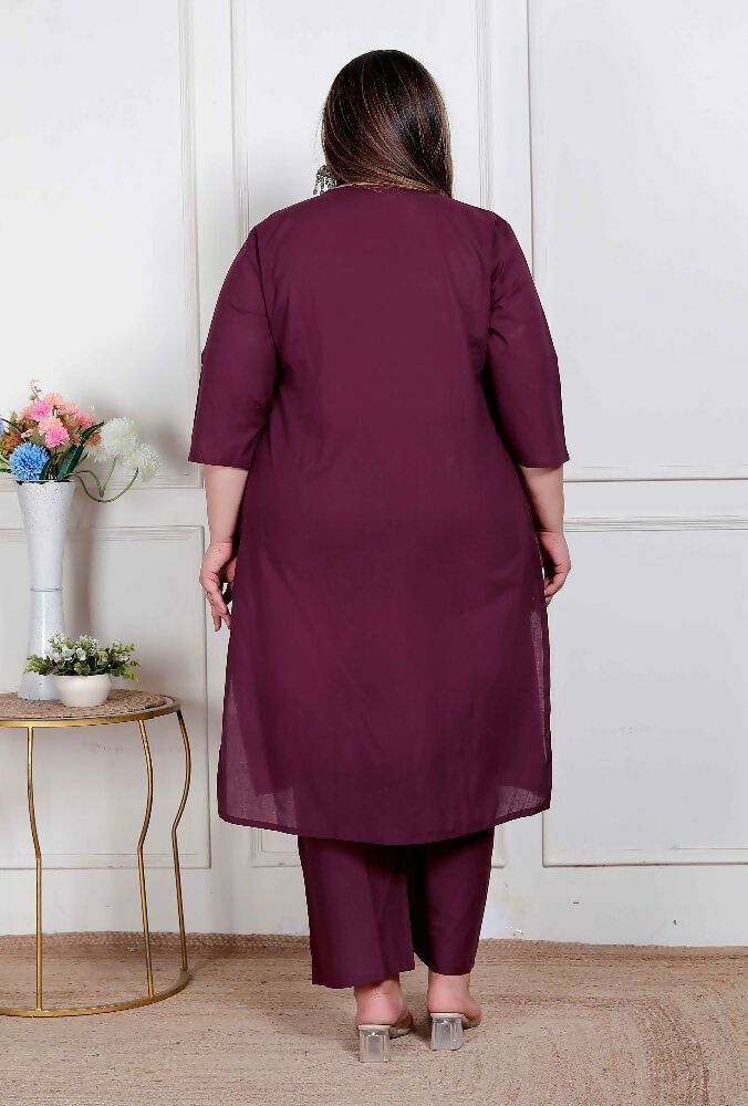 Miravan Womens Plus Size Wine Floral Kurta With Palazzo | Grocsy