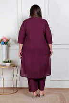 Miravan Womens Plus Size Wine Floral Kurta With Palazzo | Grocsy
