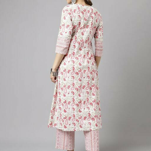FIORRA Women's White Cotton A-line Kurta with Palazzo | Grocsy