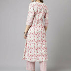 FIORRA Women's White Cotton A-line Kurta with Palazzo | Grocsy