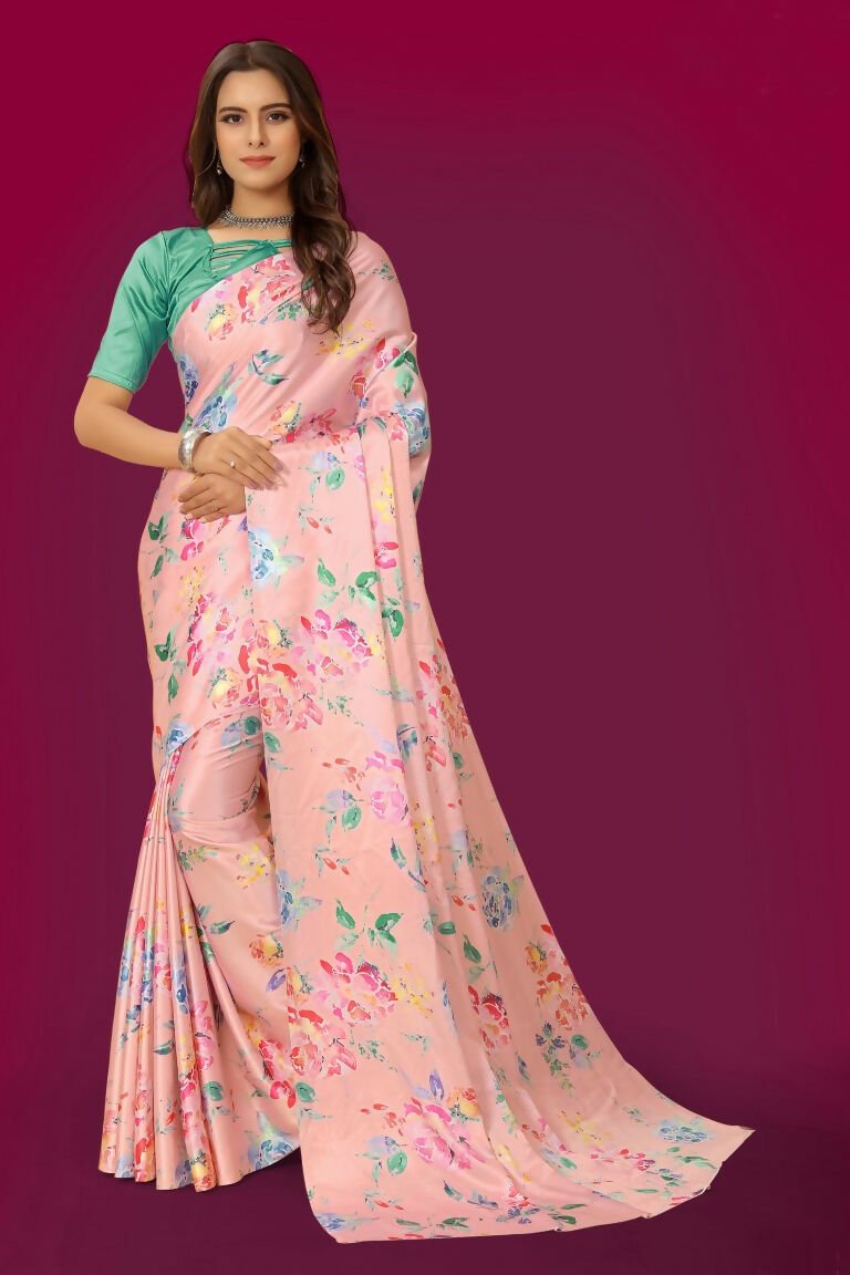 Aayaa Designer Printed Satin Saree - Multi Color | Grocsy