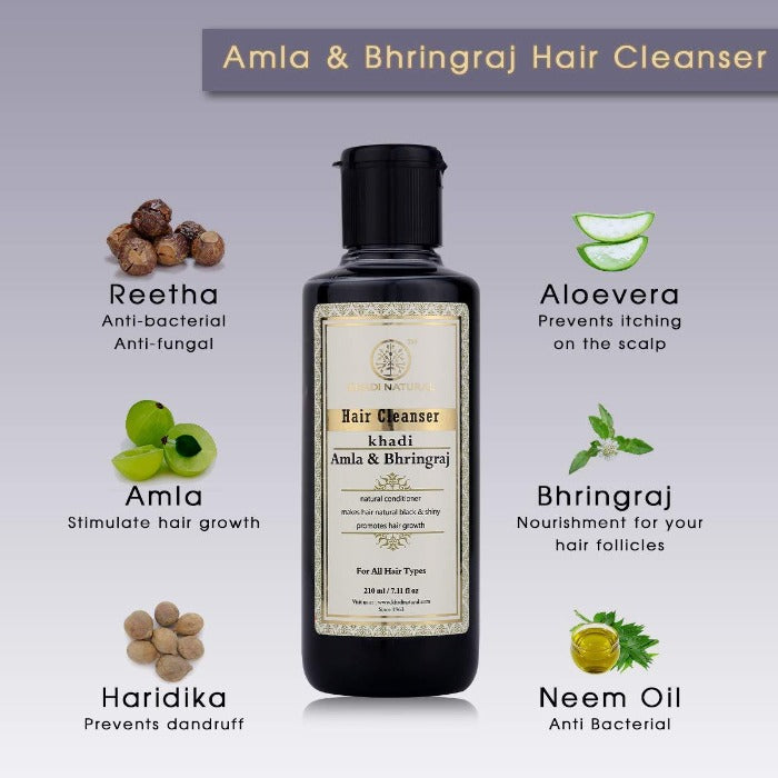 Khadi Natural Ayurvedic Amla and Bhringraj Hair Cleanser/Shampoo | Grocsy