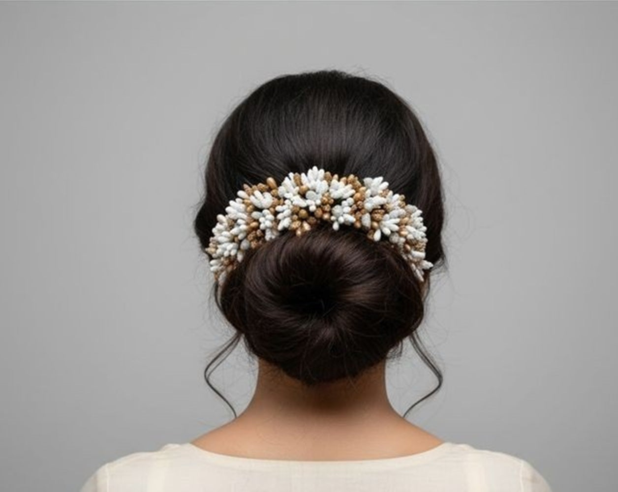 White & Gold Pollens Hair Gajra | Grocsy