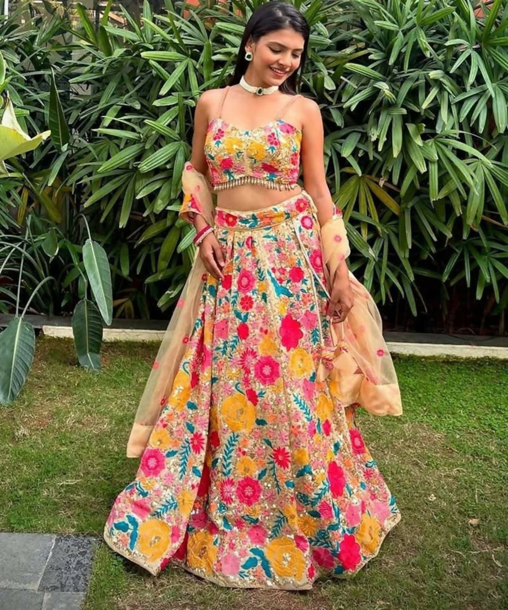 Lehenga Mart Multicolor Faux Georgette Designer Bollywood Style Wedding Wear Lehenga Choli | Grocsy