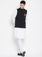 Even Apparels Black Pure Cotton Nehru Jacket With Eid Insignia NJ-PW668-CHA | Grocsy