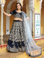 Tulsi Art Shocking Navy Blue Embroidered Velvet Function Wear Lehenga Choli | Grocsy