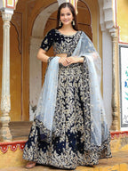 Tulsi Art Shocking Navy Blue Embroidered Velvet Function Wear Lehenga Choli | Grocsy