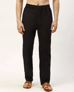 Fabmade Peach & Black Combo Linen Pajama | Grocsy