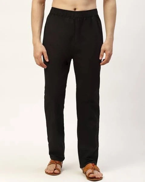 Fabmade Peach & Black Combo Linen Pajama | Grocsy