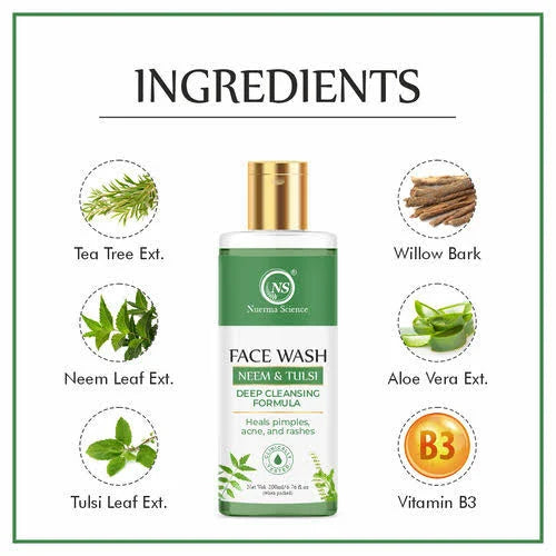 Nuerma Science Neem & Tulsi Face Wash | Deep Cleansing Formula to Heal Pimples, Acne & Rashes | Grocsy