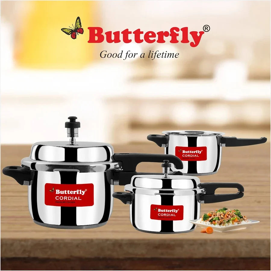 Butterfly Cordial 2, 3 & 5 Litres Pressure Cookers|Outer Lid|Silver | Grocsy