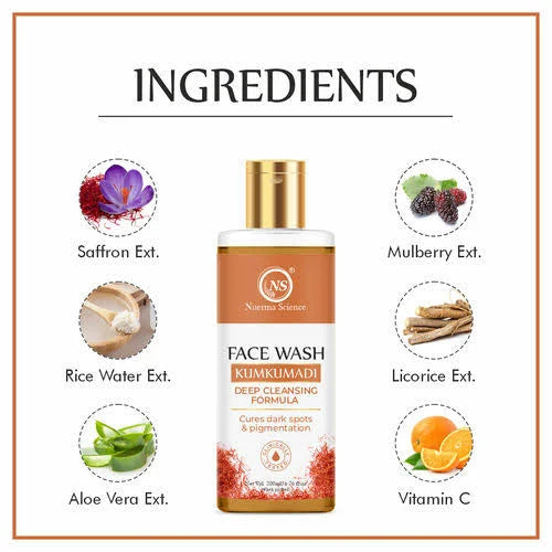 Nuerma Science Kumkumadi Face Wash | Deep Cleansing Formula to Cure Dark Spots & Pigmentation | Grocsy