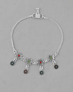 VOJ Set of 2 Silver Plated Meenakari Multi Color Anklet | Grocsy