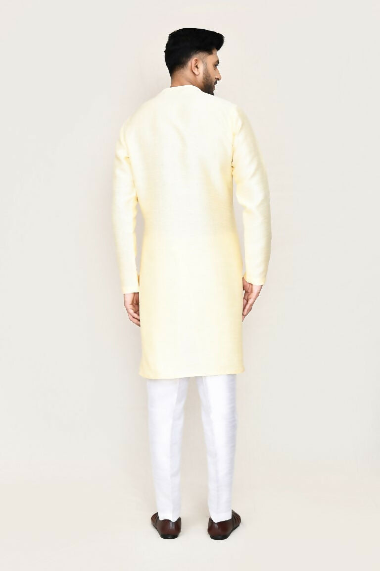 Joban Fashion Beige Colored Art Silk Fabric Kurta With Straight Fit Pant | Grocsy