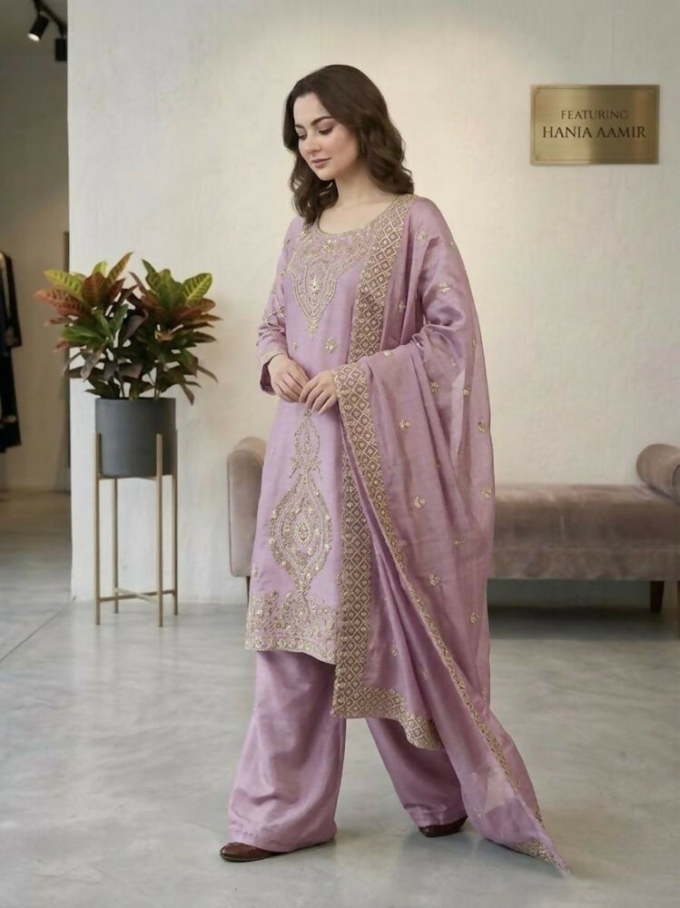 Teeya Creation Onion Color Gimmychu Silk Embroidery Work Wedding Wear Salwar Suit | Grocsy