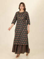 Aramya Straight Soft Cotton Ajrakh Print Women's Kurta - Green | Grocsy
