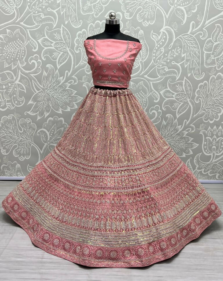 Jyoti Fashion Women's Pink Heavy Net Fancy Dori, Multi Thread, Rainbow Sequins and Diamond Work Wedding Lehenga Choli | Grocsy