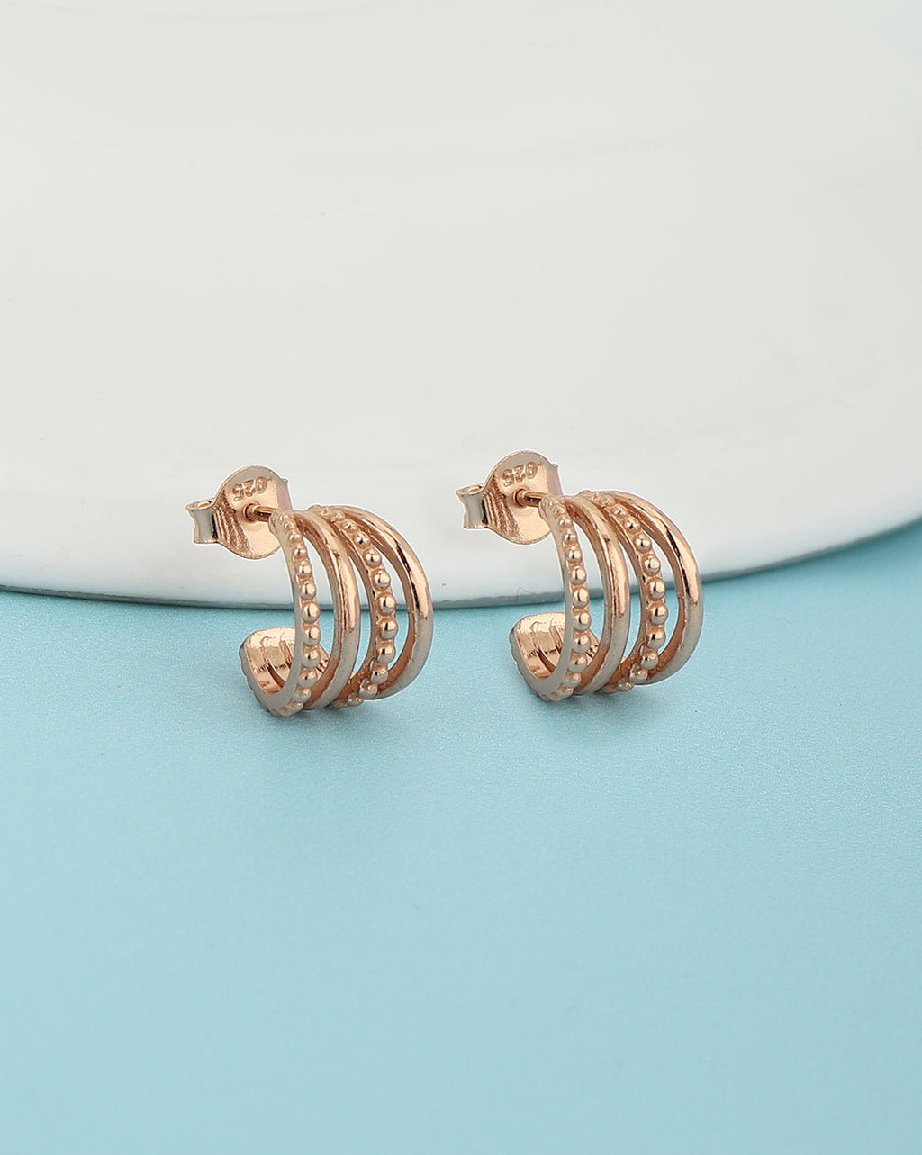 Rose Gold-Polished Cz Contemporary Hoop Earring For Women - Wahe Jewels - Swadesiicart