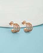 Rose Gold-Polished Cz Contemporary Hoop Earring For Women - Wahe Jewels - Swadesiicart