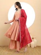 Yufta Silk Peach Anarkali Kurta Dupatta Palazzo Set | Grocsy