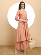 Yufta Silk Peach Anarkali Kurta Dupatta Palazzo Set | Grocsy