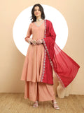 Yufta Silk Peach Anarkali Kurta Dupatta Palazzo Set | Grocsy